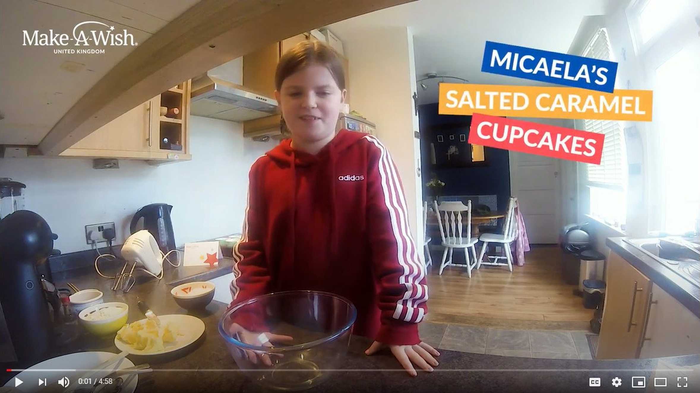 A still taken from the instructional video Micaela created on how to bake salted caramel cookies.